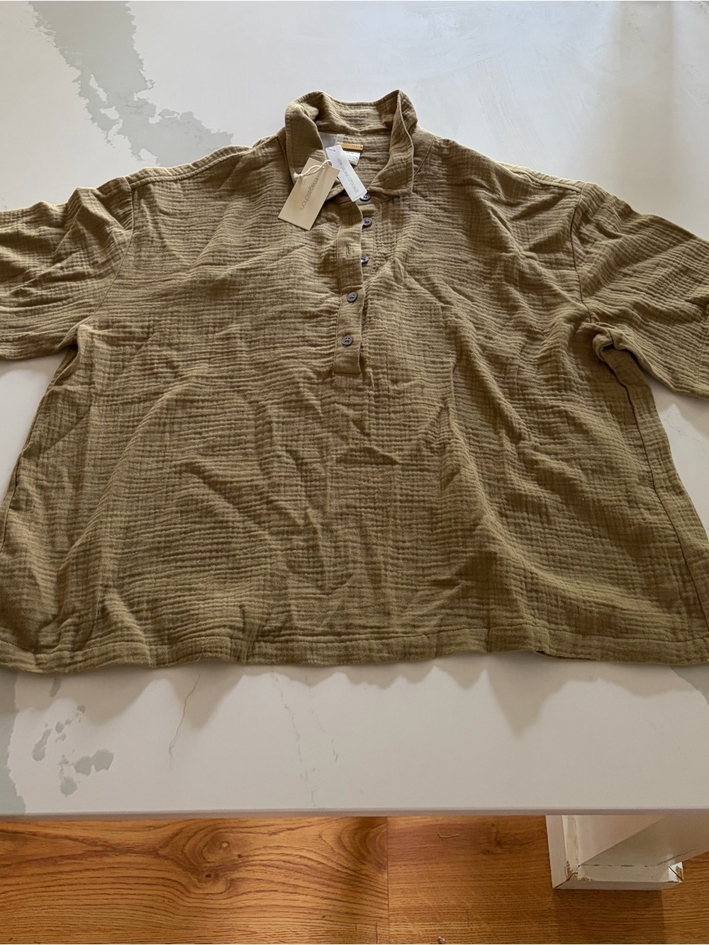 NWT Magaschoni 100% Organic Cotton Gauze Olive Green T Shirt Size Medium